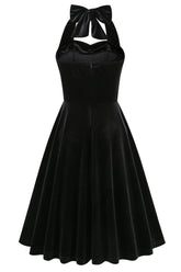 Schwarzes kurzes Vintage Kleid mit Spaghettiträgern in A-Linie